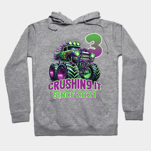 Monster Truck Birthday Tee 3rd Birthday Boy Gift Awesome Since 2021 Tee Custom Monster Truck Tee Hoodie by ttao4164